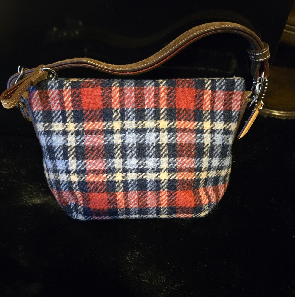 Coach Wool Red and Blue Plaid Shoulder Bag